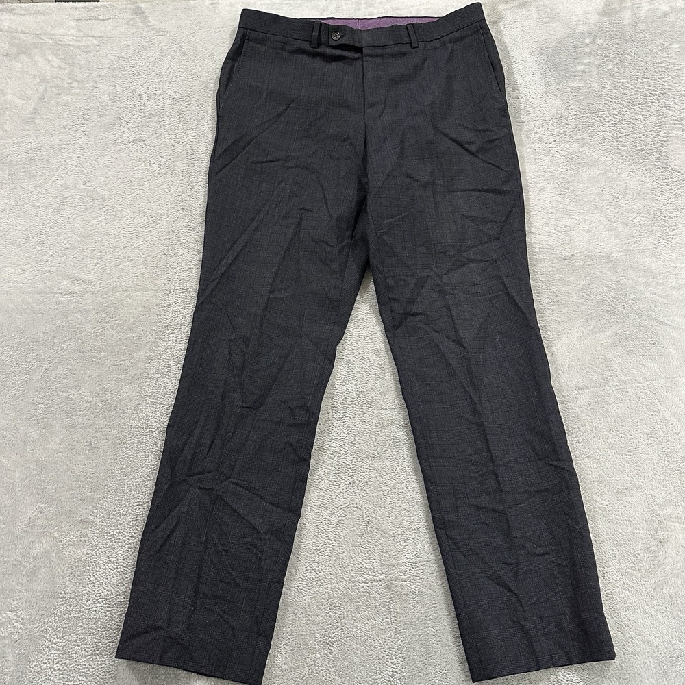 Ted Baker London Endurance Dress Pants Men 34 Gray Plaid Straight Leg 100% Wool
